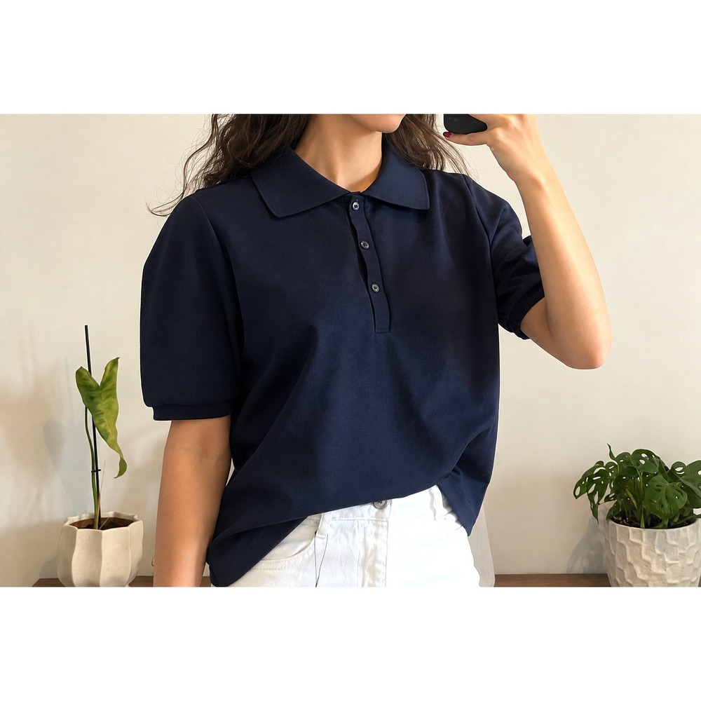 NWT Zara Navy Blue Polo Top Short Sleeve Collared Shirt Size S Quiet Luxury